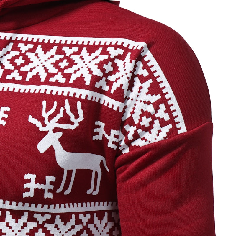 Men's Christmas Sweater Snowflake Reindeer Print Hoodie Sweatshirt