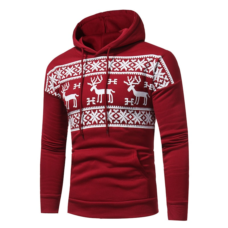 Men's Christmas Sweater Snowflake Reindeer Print Hoodie Sweatshirt