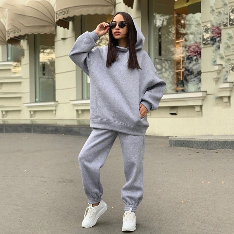 Sports Suit Women Solid Hoodie And Pants Casual Sport Suit Two Piece Set  For Sportswear Tracksuits for Women