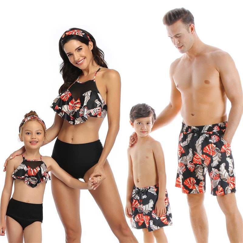 Family Swimsuit  Mom, Father, Son and Daughter Matching Swimwear