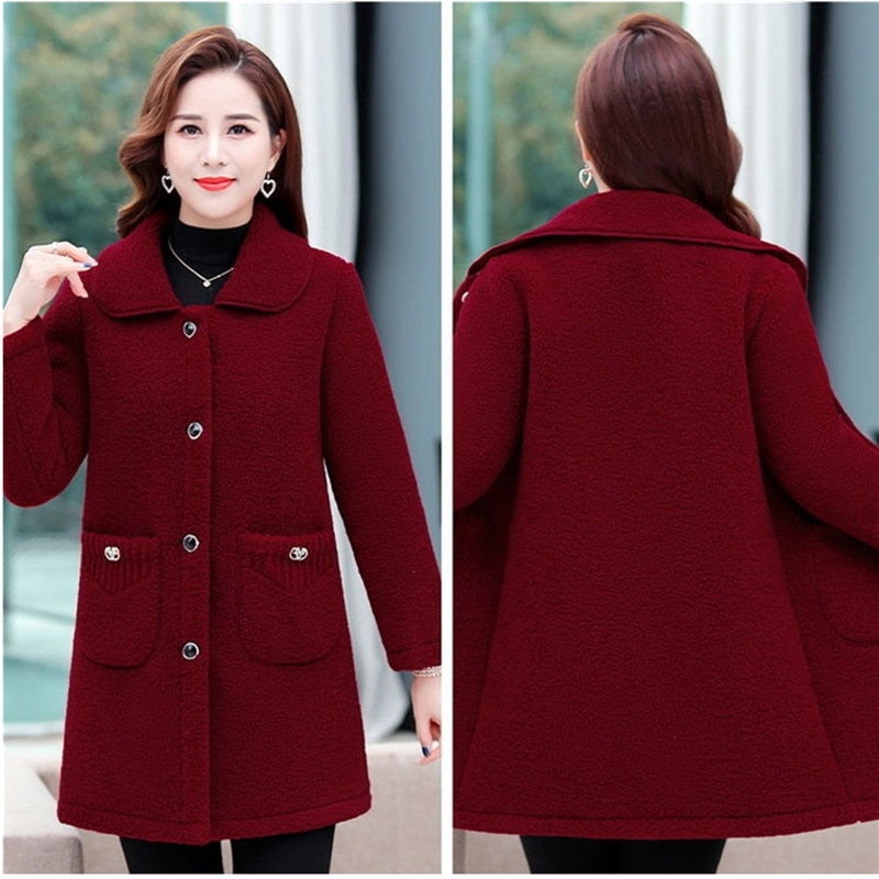 Faux lamb Wool  Autumn Winter Loose Long-sleeve coat / Jacket for Women