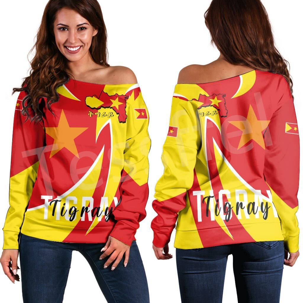 Ethiopia County Tigray Flag Native Tribe  3DPrint Harajuku Long Sleeves Women Hoodie Dress