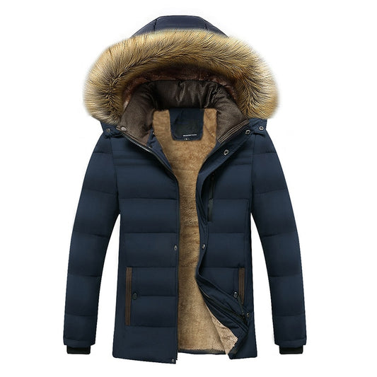 New Warm Thick Fleece Parkas Men Waterproof Hooded Fur Collar Parka Jacket for Men