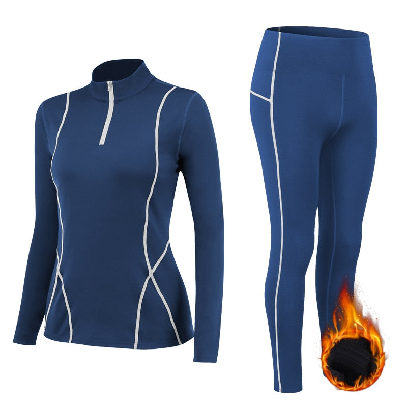 Thermal Fleece Yoga Suit Quick Dry Stretch Running Set for women Fitness  Tracksuit