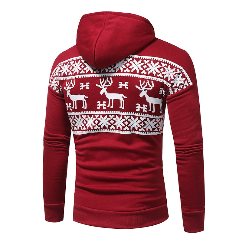 Men's Christmas Sweater Snowflake Reindeer Print Hoodie Sweatshirt