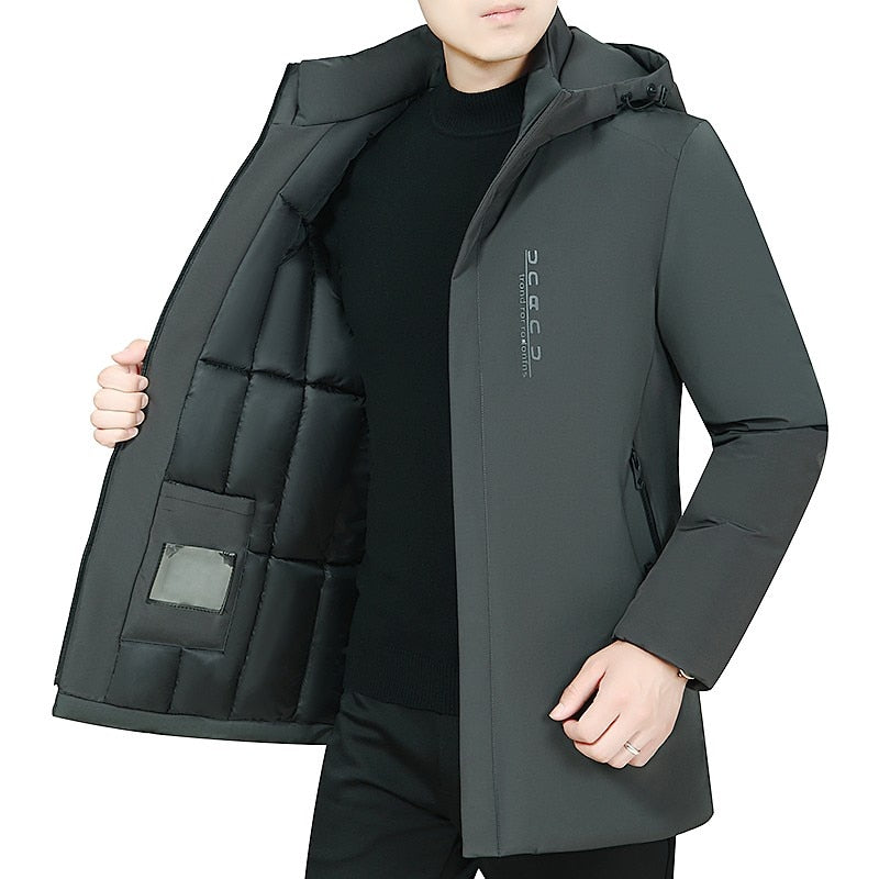 New Casual Thicken Cotton Jacket Hooded Windproof Warm Coat for men