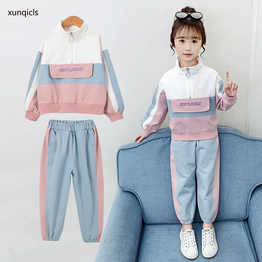 Two pieces Sports Kids Coat & Pants  Children Clothing Outfit  for Girls