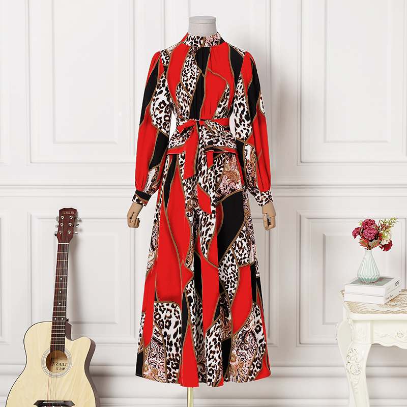 VONDA Women Loose Robes Plus Size, O- Neck, Puff Sleeve, Printed Long Maxi Dress