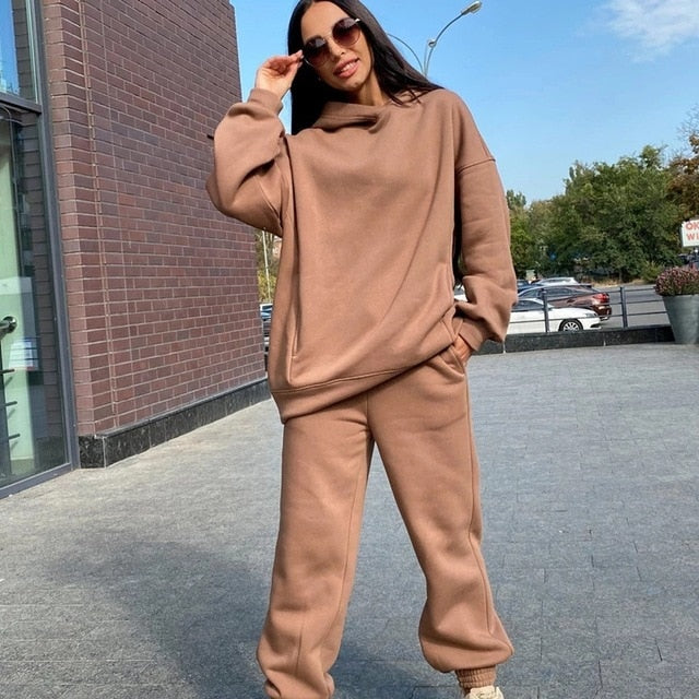 Solid Hoodie and Pants Casual Sport Suit Two Piece Set  Tracksuits for Women