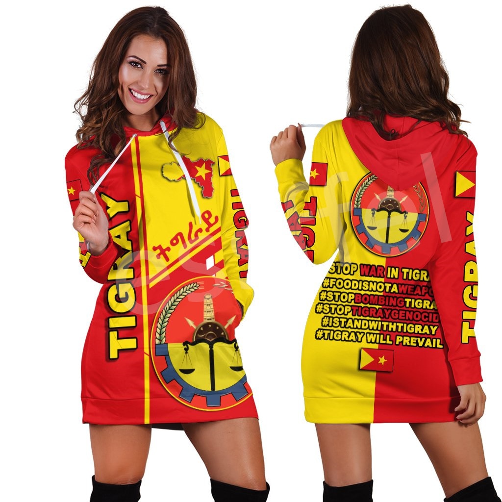 Tigray Flag Native Tribe  3D Print Harajuku Long Sleeves  Women Hoodie Dress