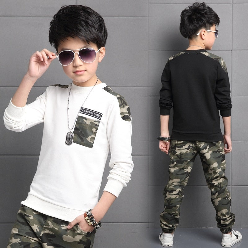 Teenage Children  Costume Tracksuit Camouflage Tops  & Pants 2pcs Outfits Set