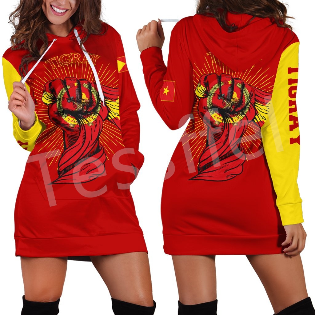 Tigray Flag Native Tribe  3D Print Harajuku Long Sleeves  Women Hoodie Dress