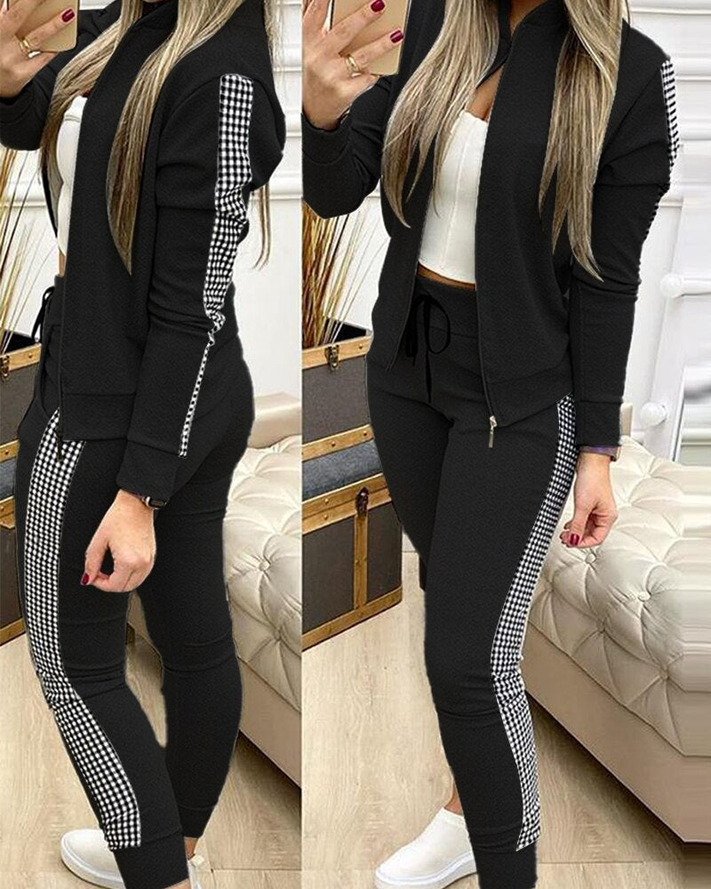 Fashion Tracksuit 2 Piece Set Autumn Winter Zipper Jacket + Long Pants Female Sports Sweatshirt  For Woman