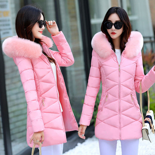 Women's Winter Jacket and Coat Big Fur Collar Hooded Down Parkas Korean Thick Cotton Jacket