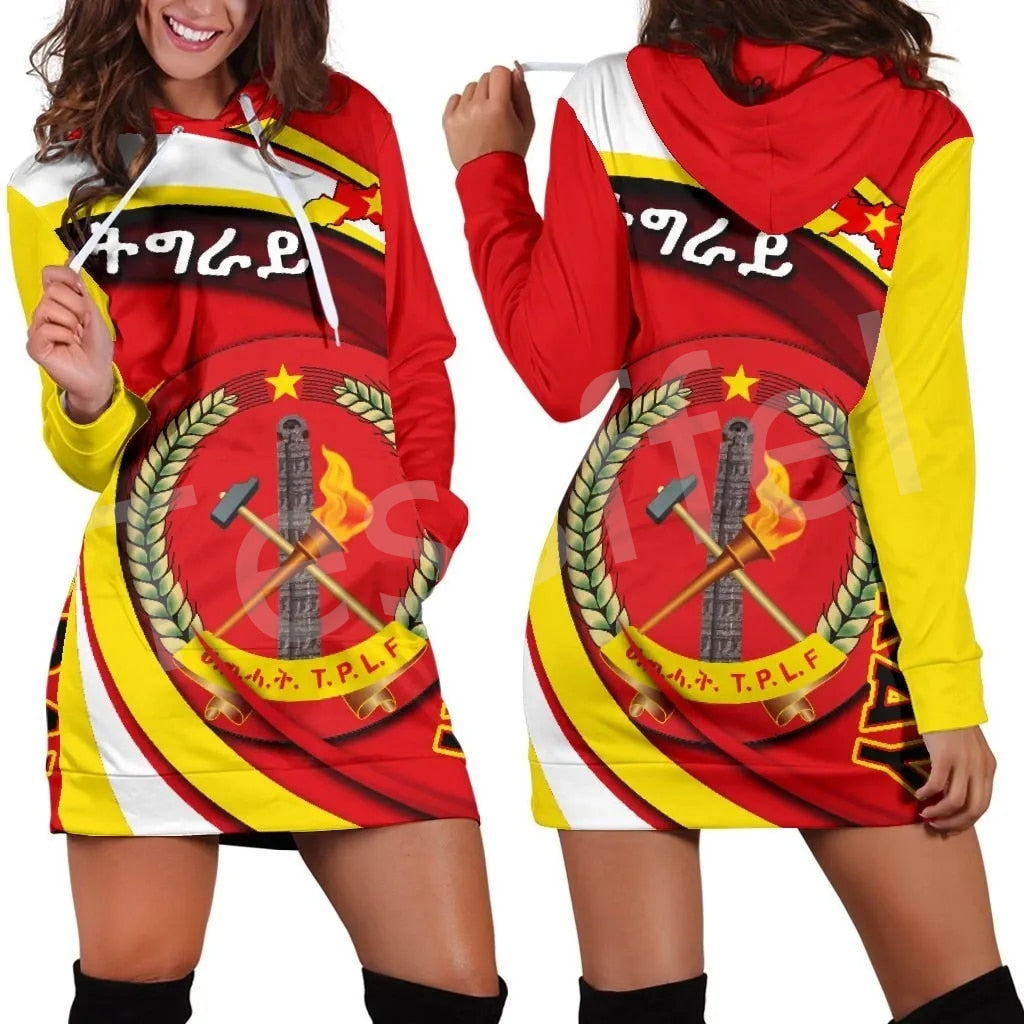 Tigray Flag Native Tribe  3D Print Harajuku Long Sleeves  Women Hoodie Dress