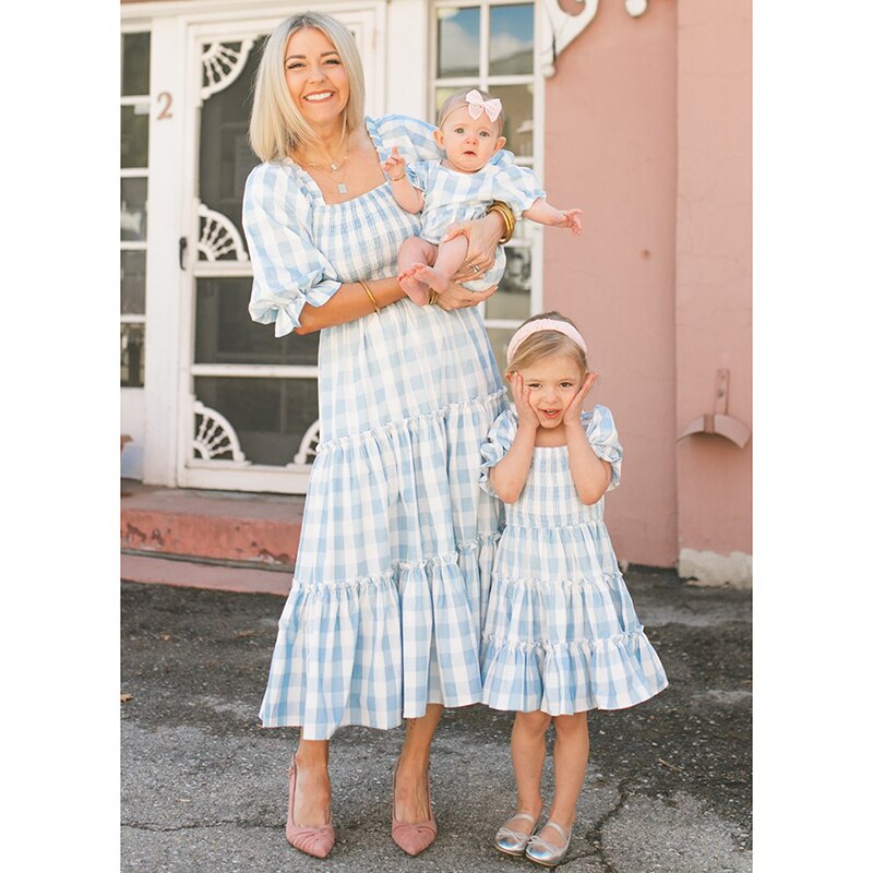 Family Look Women Matching Mother and Daughter Clothes Puff Sleeve Floral Dress