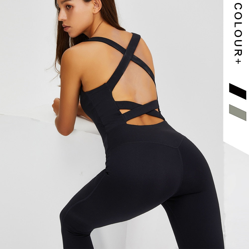 Women Seamless Gym Sets Sleeveless  Yoga Set with Padded Back Strap Cross Sport sets Yoga Jumpsuit Fitness Rompers