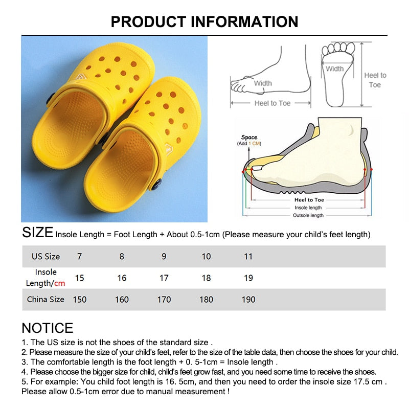 Summer Kids Clogs Shoes for Boys & Girls Solid Light Non Slip Children Indoor & Beach Slippers Sandals