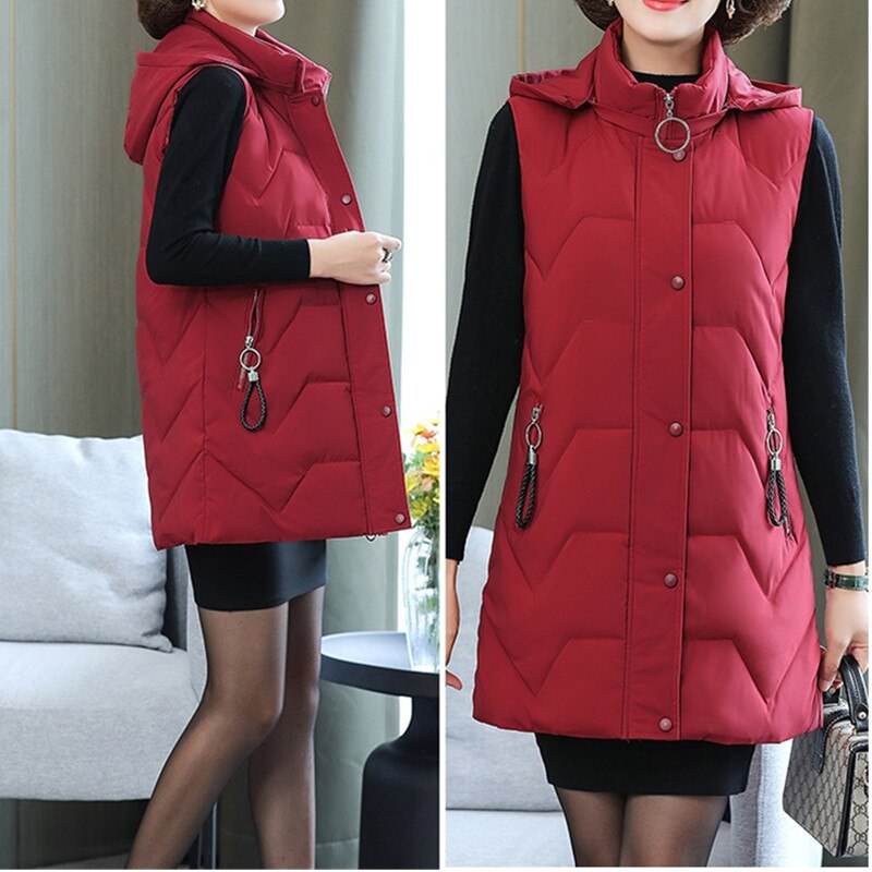 Winter Cotton loose Jacket Parker Hooded Sleeveless Warm jacket for Women