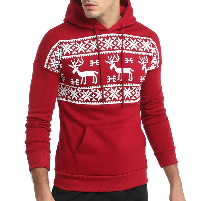 Men's Christmas Sweater Snowflake Reindeer Print Hoodie Sweatshirt