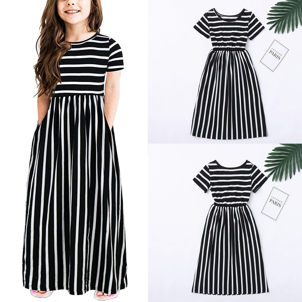 Striped  Bohemian Long Dresses For Girls