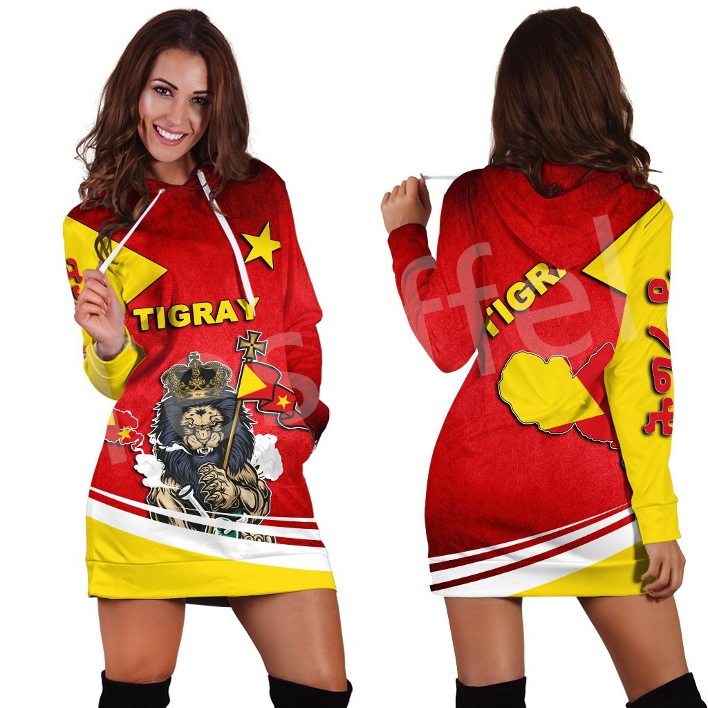 Ethiopia County Tigray Flag Native Tribe  3DPrint Harajuku Long Sleeves Women Hoodie Dress