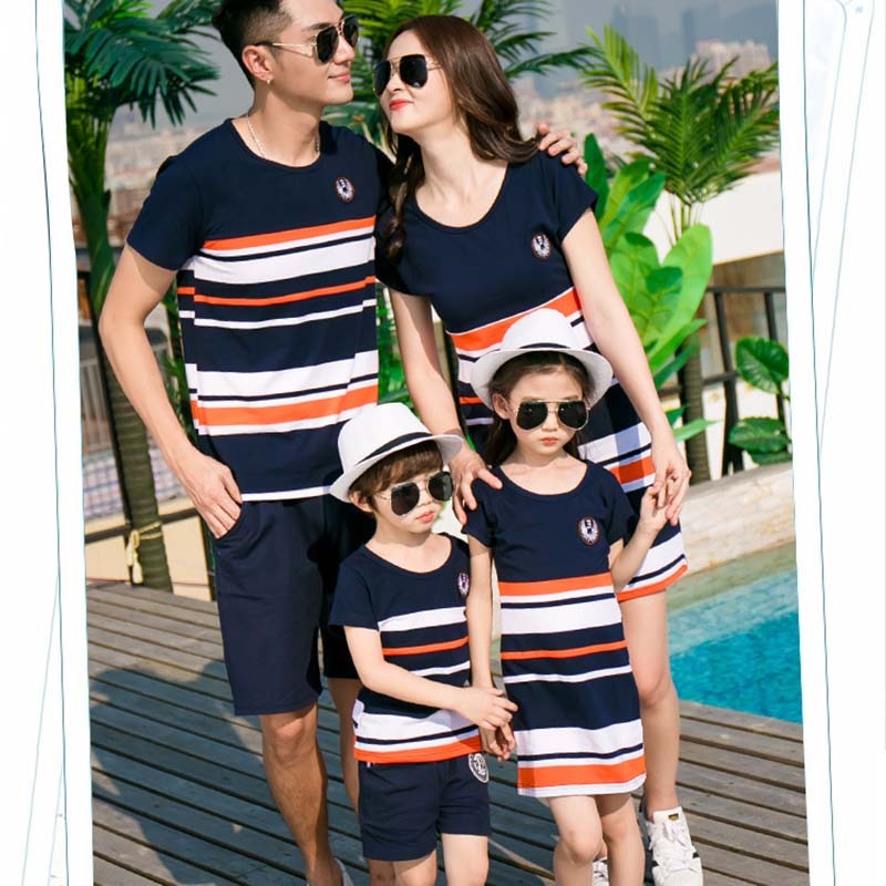 Dad Mom Baby Boys Girls Clothes Summer Father Son Striped T-shirt Shorts Set Mother And Daughter Dresses Family Matching Outfits