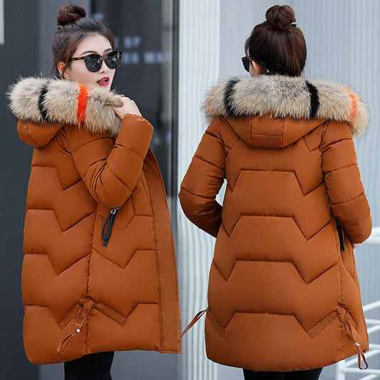 Women Hooded Winter Parkas  Jacket Fur Collar Cotton Wadded Warm Thick Long Coat for Female