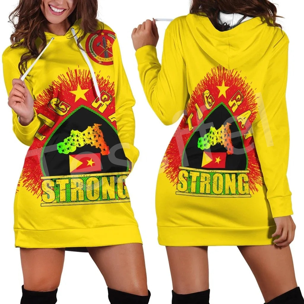 Ethiopia County Tigray Flag Native Tribe  3DPrint Harajuku Long Sleeves Women Hoodie Dress