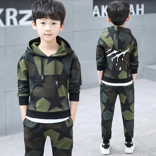 Teen Boys Clothes Set  Tracksuit Camouflage Costume Hoodies Tops  & Pants