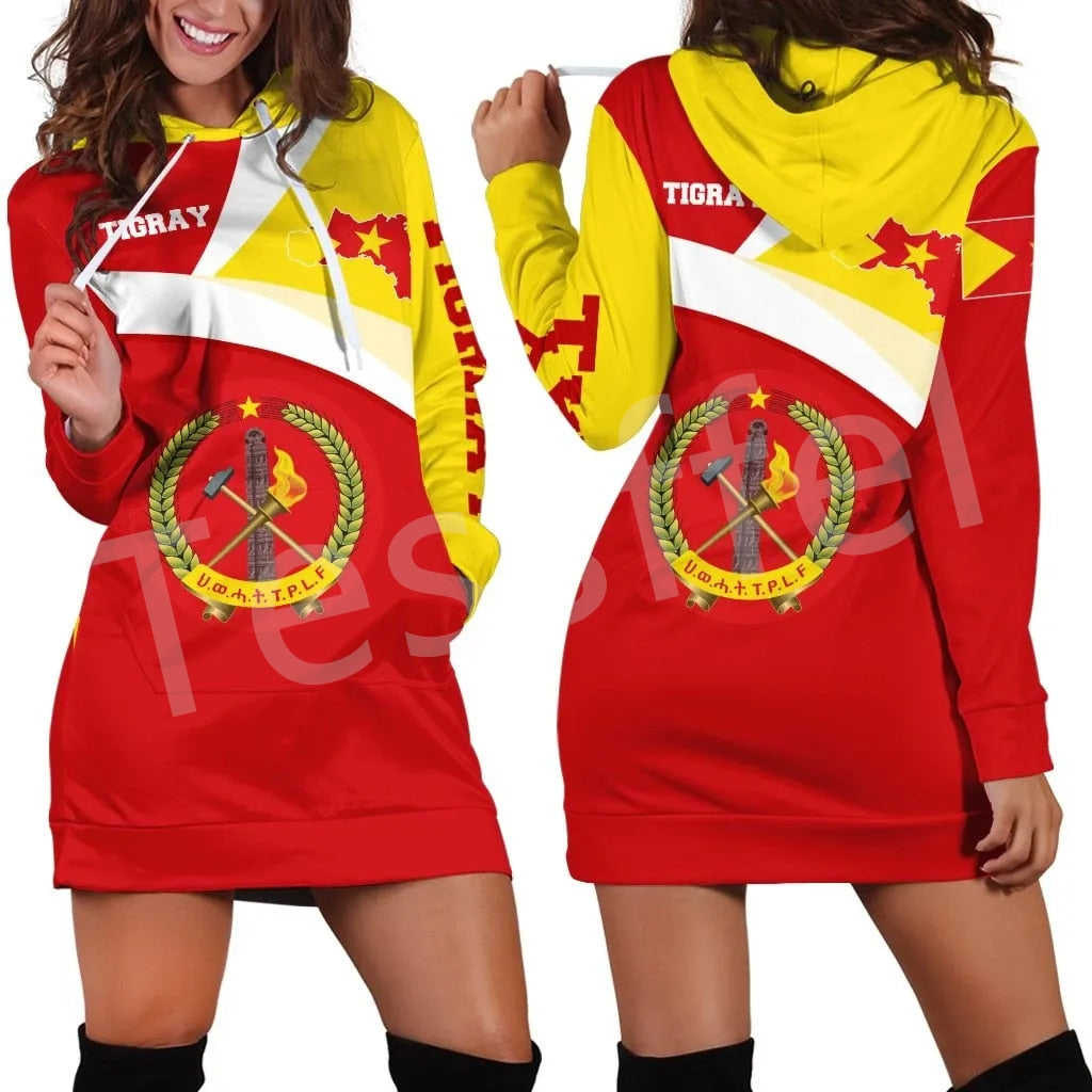 Tigray Flag Native Tribe  3D Print Harajuku Long Sleeves  Women Hoodie Dress