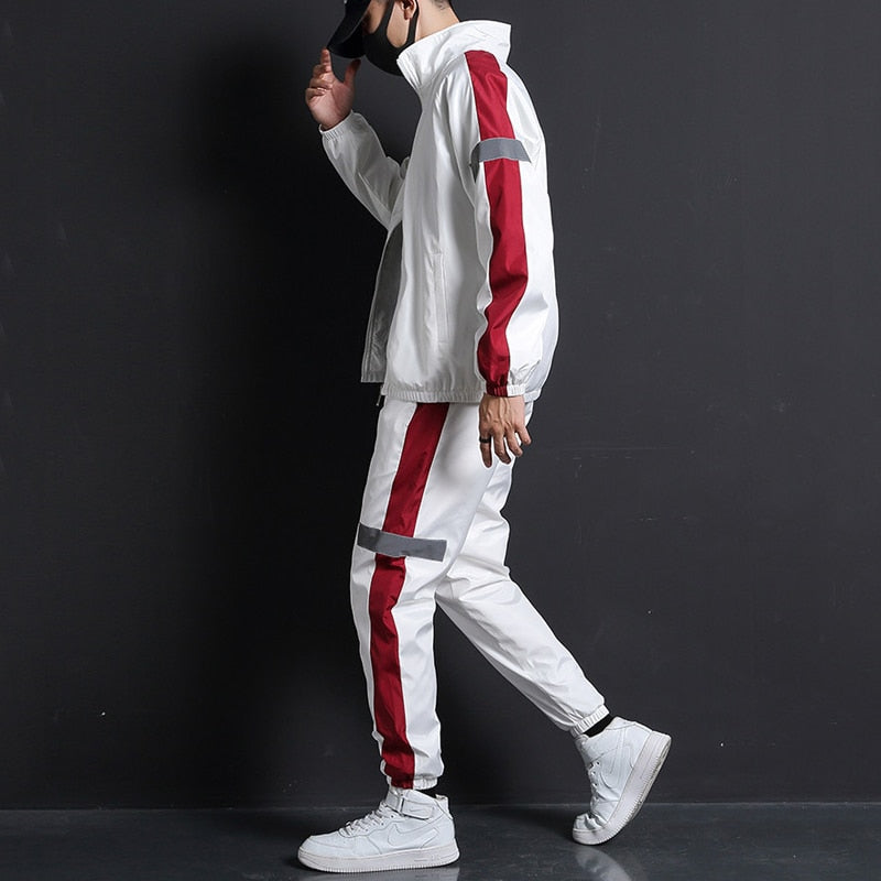 New 2023 Fashion Tracksuit Spring Autumn Reflective Sweatshirt +Sweatpants Tracksuit  for men