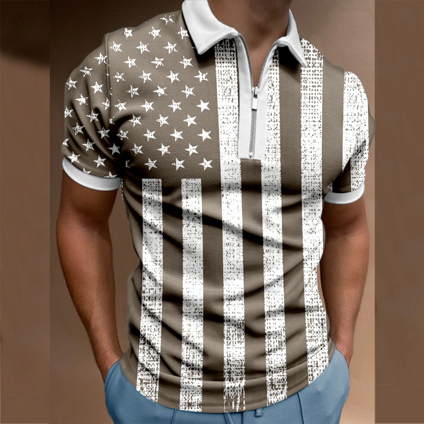 Chic Plaid stripe Casual Men's Short Sleeve Polo Shirts