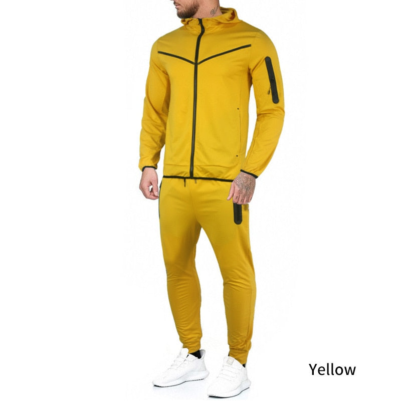 2022 European & American Style New Trend Tech Fleece Coat  and Trousers Hooded Sports for Men