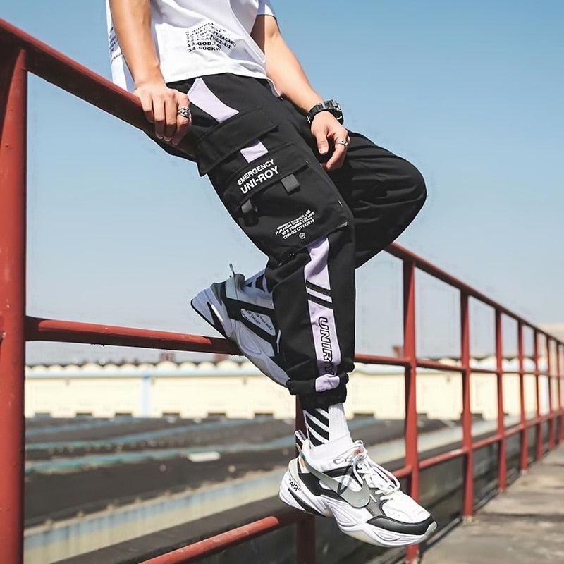 Streetwear Casual  Pants Cotton Harem Ribbons  Patchwork Fashion Ankle Length Jogger Pants For men