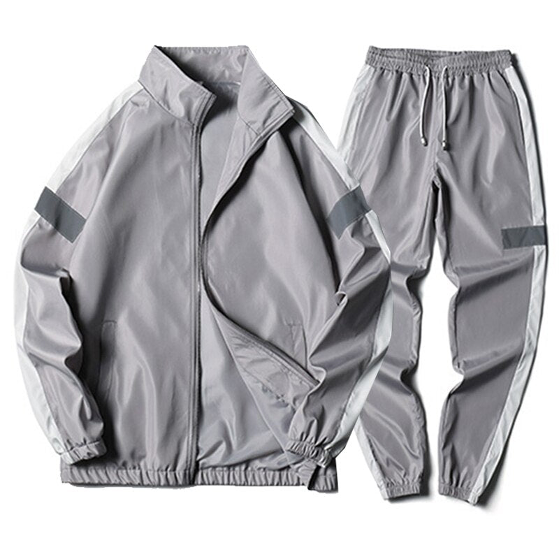 New 2023 Fashion Tracksuit Spring Autumn Reflective Sweatshirt +Sweatpants Tracksuit  for men