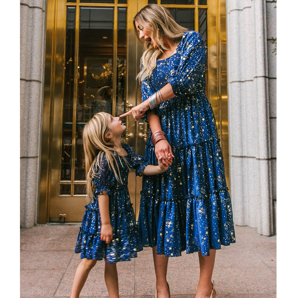 Mother Daughter Matching Dress Summer Dresses Mommy and Me Clothes Puff Sleeve Family Outfit