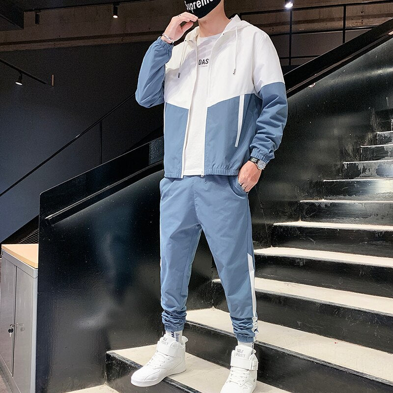 New 2023 Fashion Tracksuit Spring Autumn Reflective Sweatshirt +Sweatpants Tracksuit  for men