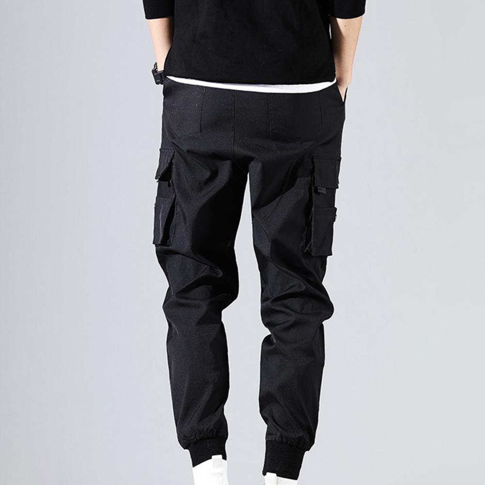 Hip Hop Harem Joggers, Solid Multi-pocket Cargo Sweatpants for Men