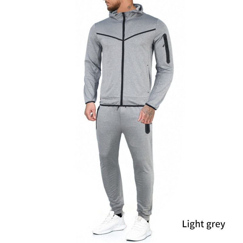 2022 European & American Style New Trend Tech Fleece Coat  and Trousers Hooded Sports for Men