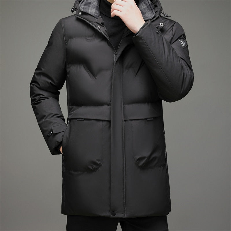 Casual Thickened Mid-length Hooded Cotton Outdoor Warm Windproof Coat for Men