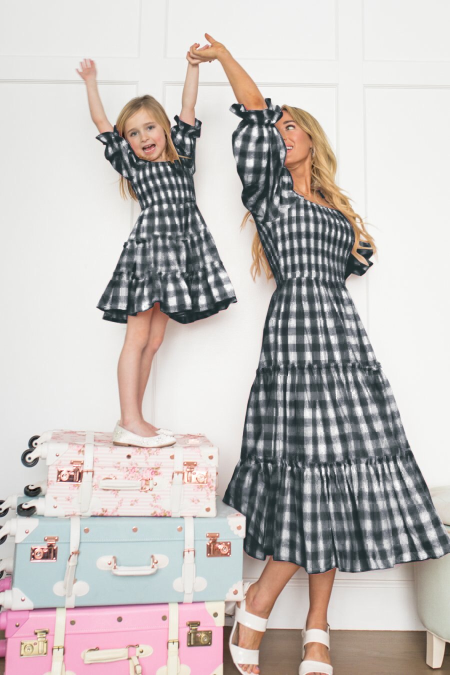 Mother Daughter Matching Dress Summer Dresses Mommy and Me Clothes Puff Sleeve Family Outfit