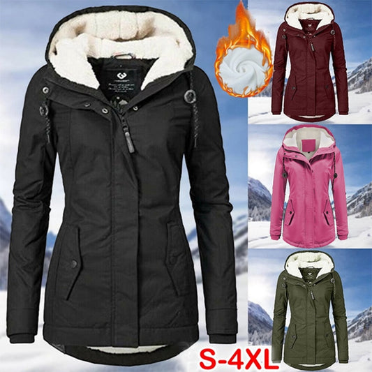 Women's Fashion Warm Coat Jacket Fur Lined Trench Winter Hooded Parka Over Coat