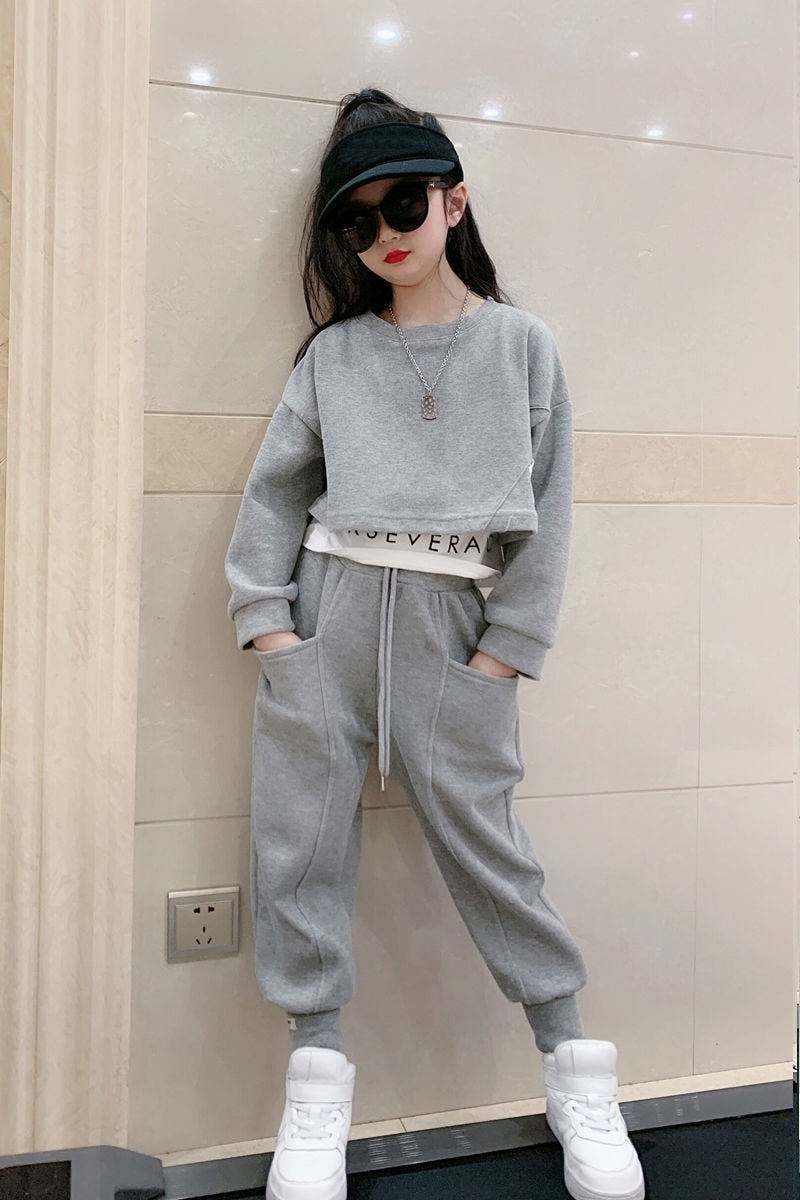 Girls Suits Spring Autumn Children Long Sleeve T-shirt + Pants Sports Hoodie 2pc Streetwear