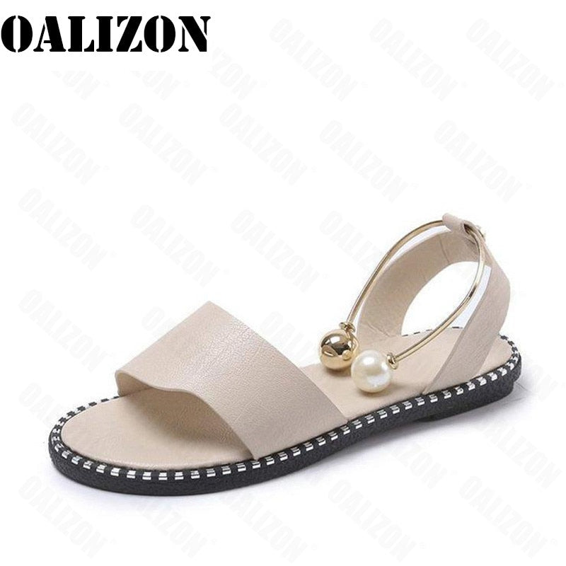 Summer Women Beaded Pearly Sandals Slippers Shoes for Ladies