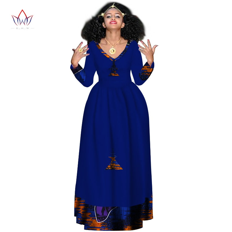 Women Elegant Dress Africa Style Full Sleeve Outfits  V-neck robe Ethiopia Long evening dress