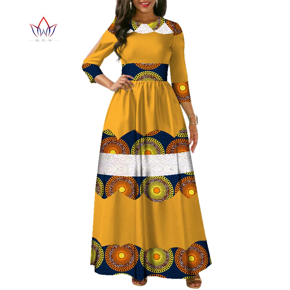 New African Wax Print Riche Patchwork Lace Long Dresses for Women