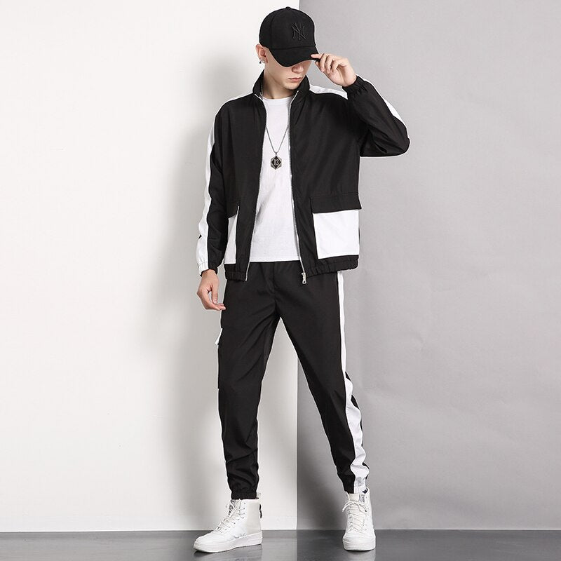 New 2023 Fashion Tracksuit Spring Autumn Reflective Sweatshirt +Sweatpants Tracksuit  for men