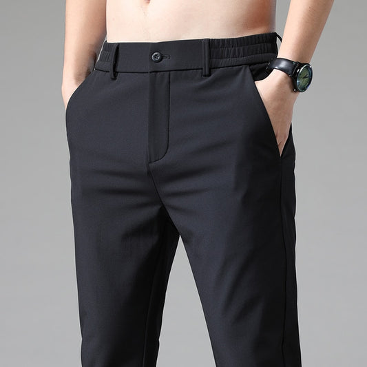 Men's Stretch Korean Casual Slim Fit Elastic Waist Jogger Business Classic Trousers