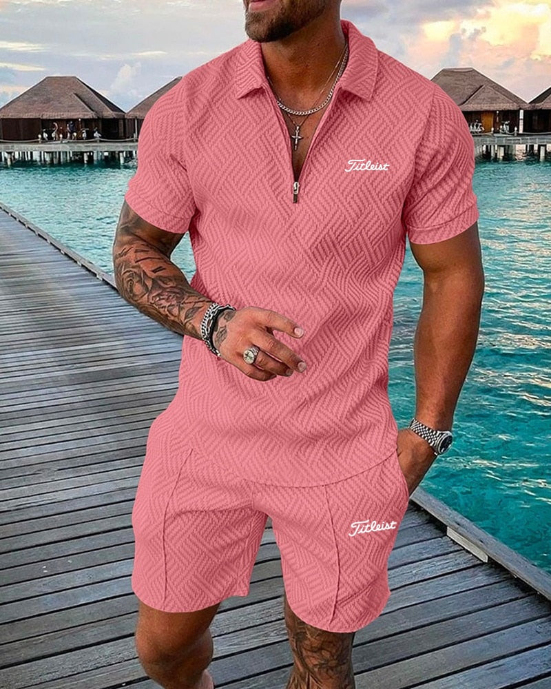 Golf men's summer sportswear casual fashion Polo Shirt Shorts Set sportswear oversized outdoor street wear